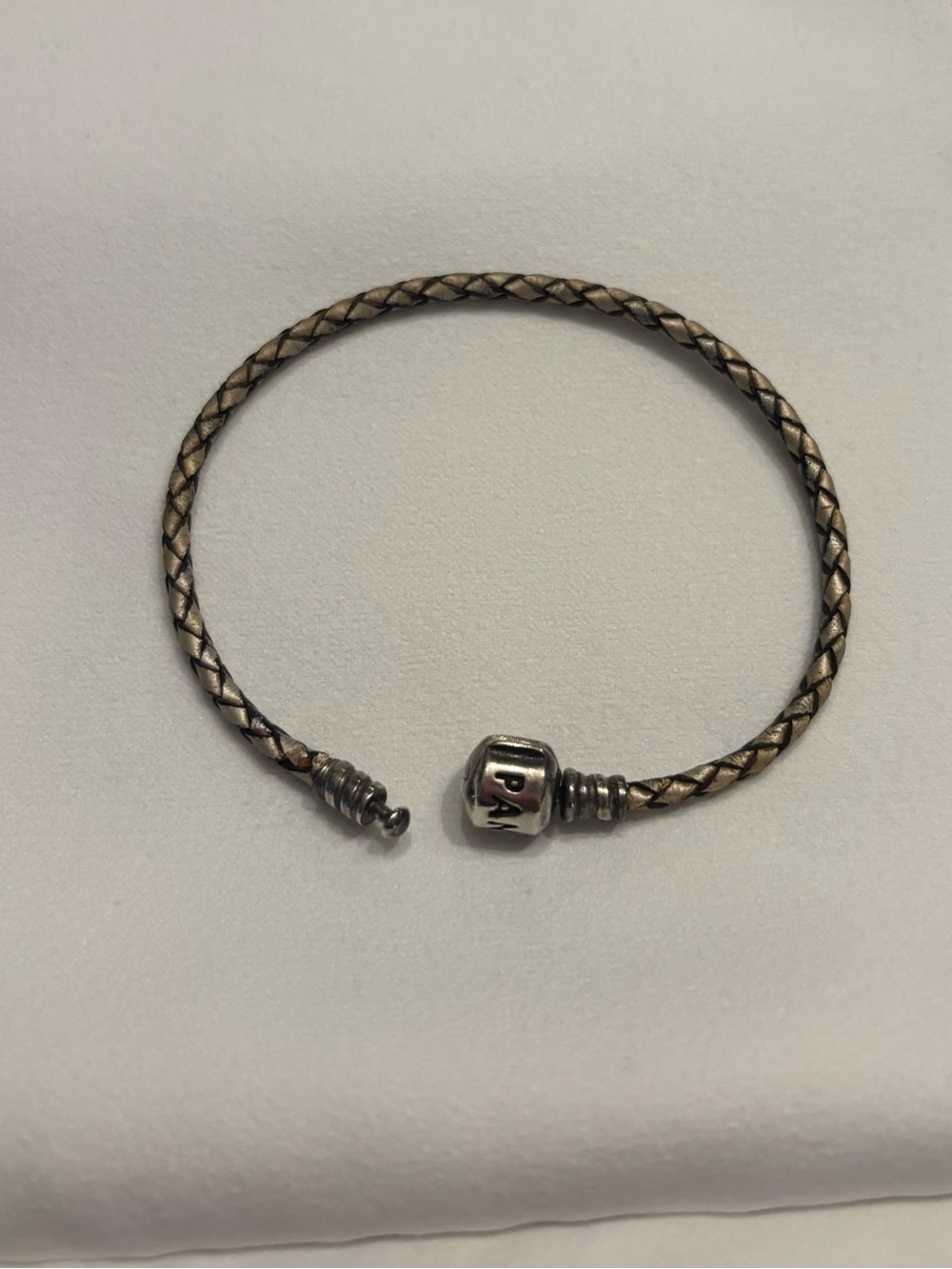 Pandora Braided Leather Bracelet with Silver Clasp - Brown and Silver